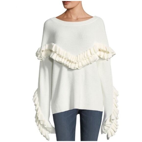 FRAME Tops - Frame Ruffle-Yoke Ribbed Creme Sweater ( M‎ )
